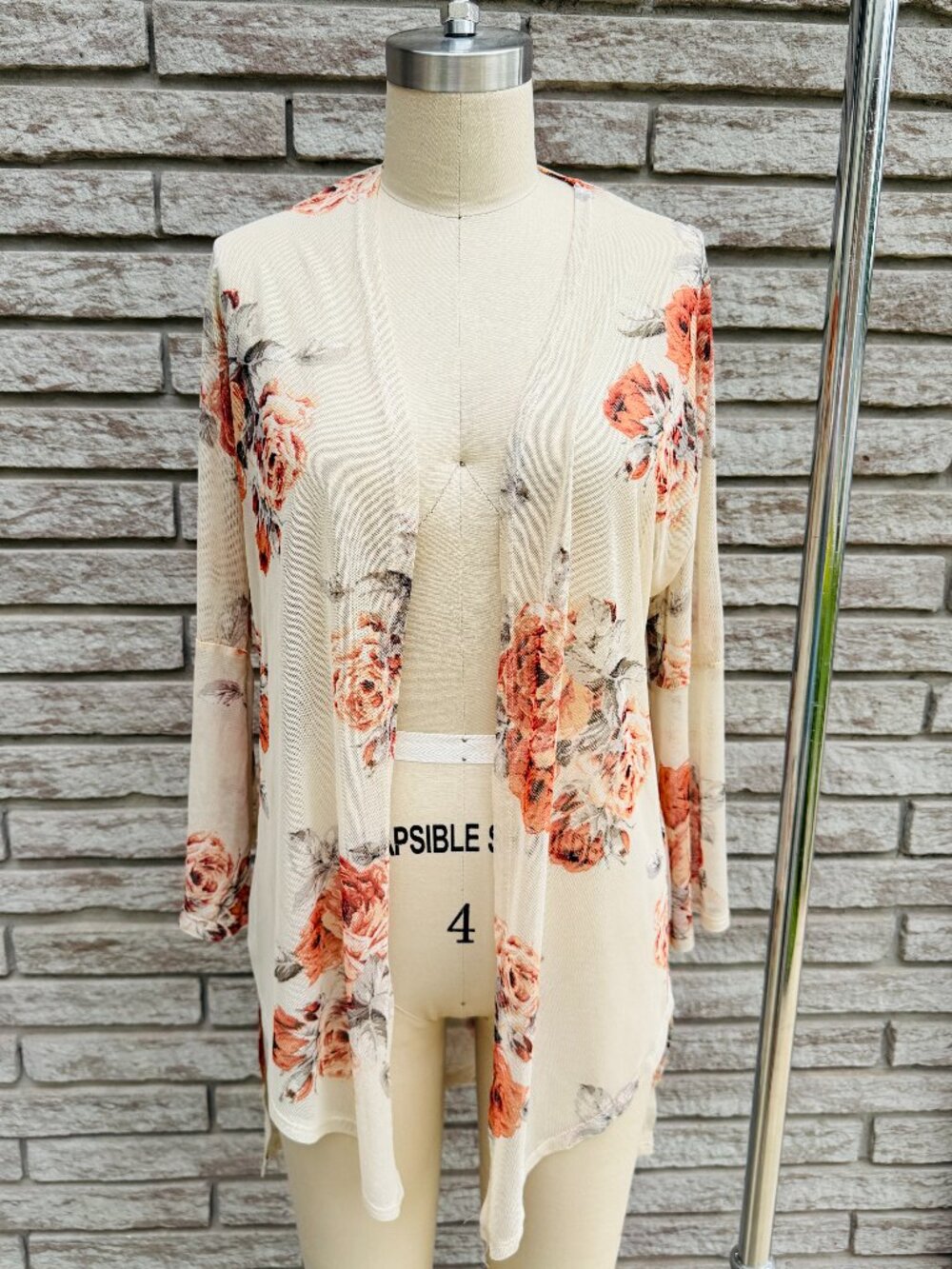 Pulse Boutique Cream Rust Floral Kimono Cardigan L